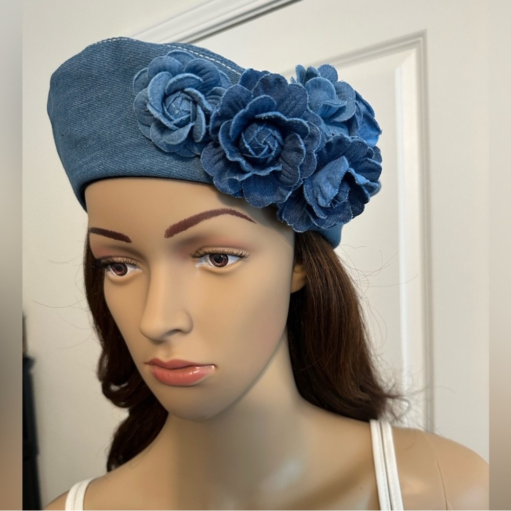 Denim Blue Floral Cap